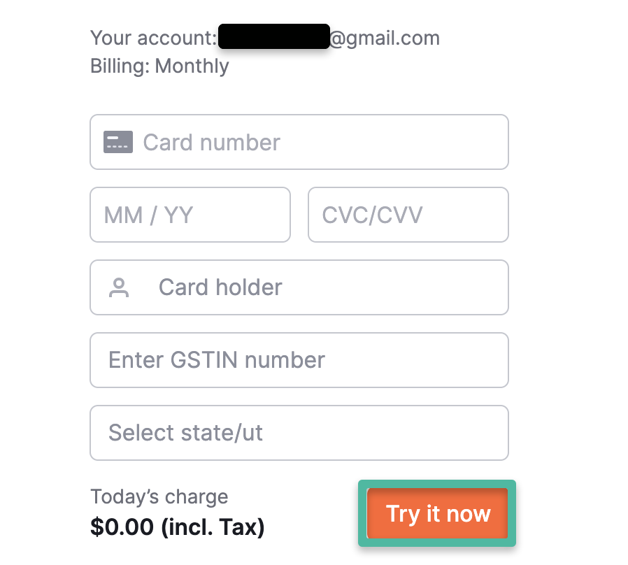 Semrush for free: you need to fill your card details to claim your free trial.