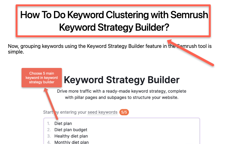 So, now it is easy to cluster it automatically. To help you out, semrush offers a feature to cluster the keywords, Semrush keyword strategy builder.