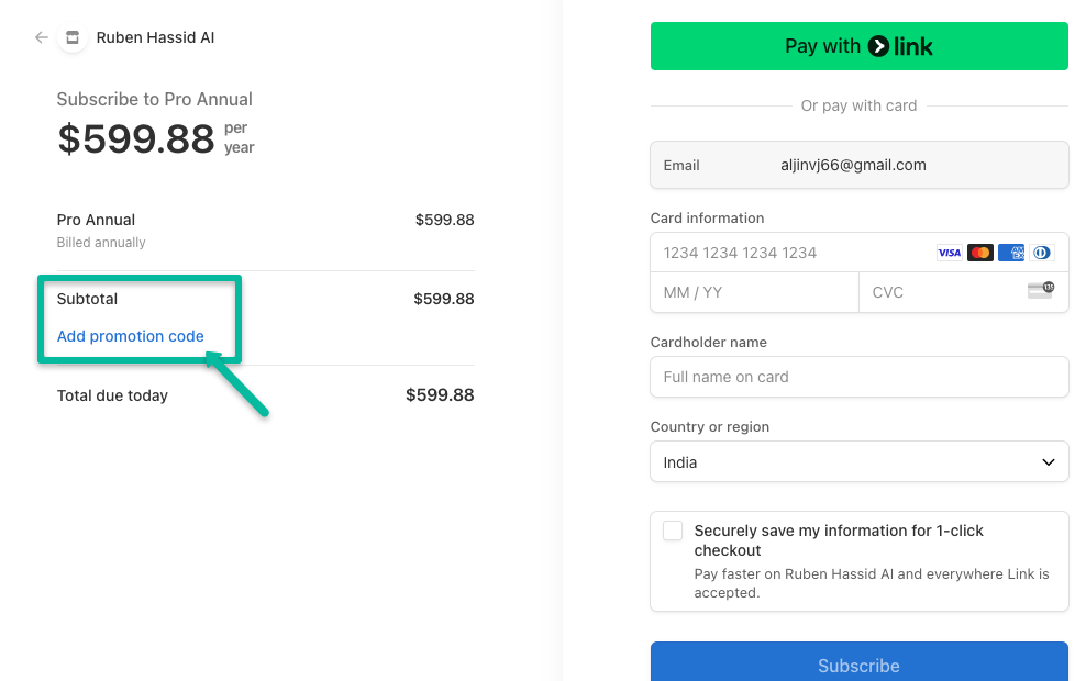 Showing, where the user need to apply the promo code.