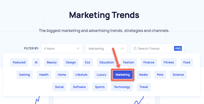 Select the category that you want to find trend. for example. I select Marketing