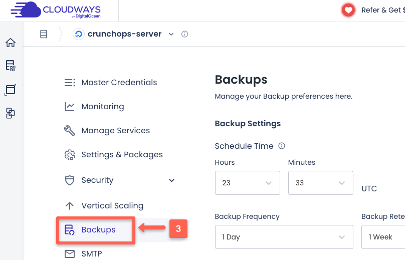 select the backup option