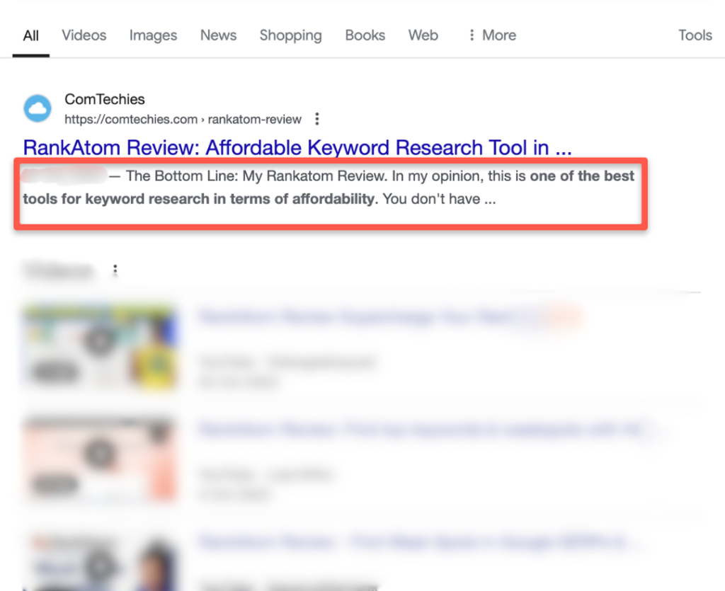 Example: When it comes to the meta description, use the same target keyword and write a description strategically and naturally, as Google will show it on SERPs. As shown in the image