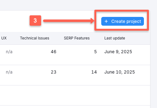 Semrush On Page SEO checker:   User have to click in the create project to enter the details of his/her website.