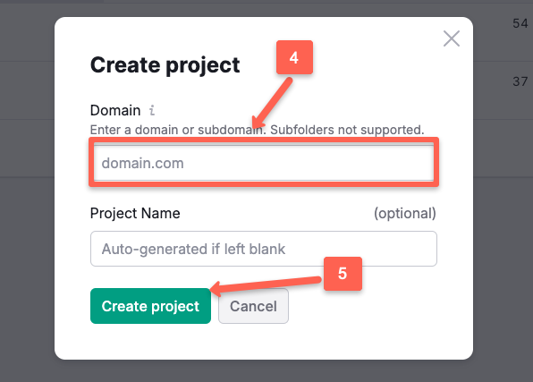 Semrush On Page SEO checker:   User have to enter there domain and project name. then click create project