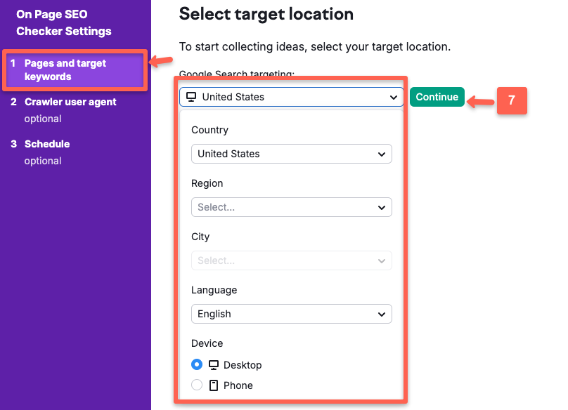 Semrush On Page SEO checker:   User have to check on the set up button