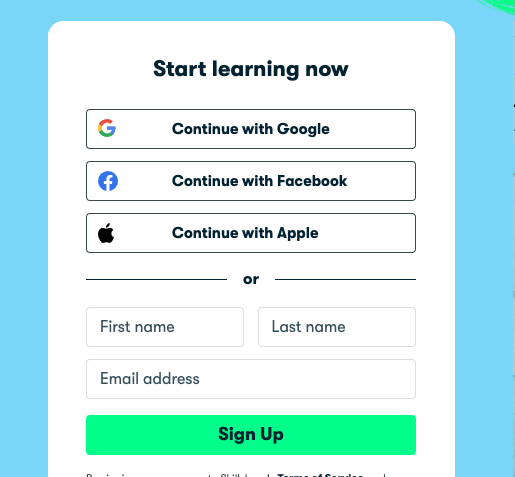 Login page to get the skillshare discount code