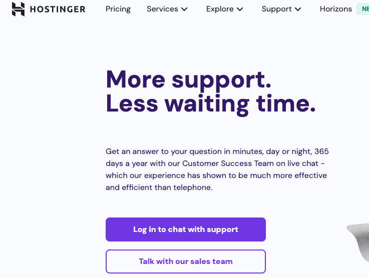 Hostinger customer support page