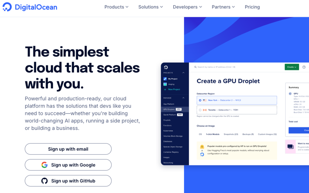 Digital Ocean home page