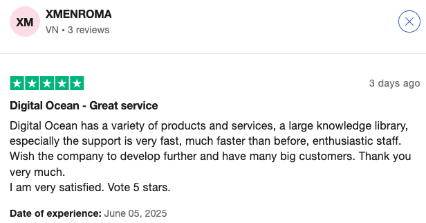 DigitalOcean user review