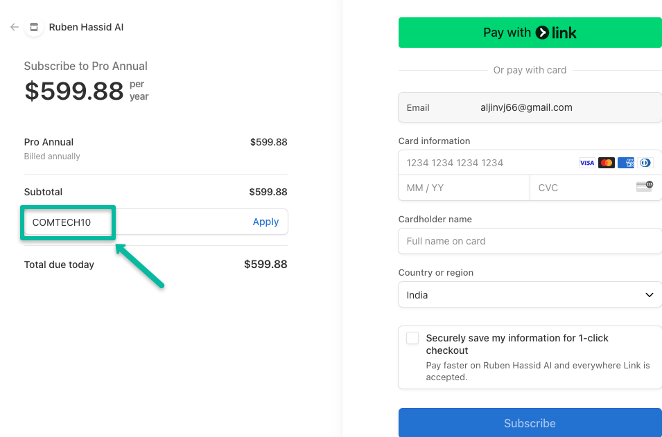 enter COMTECH10 in the promo code box, to get 10% dicount on EasyGen