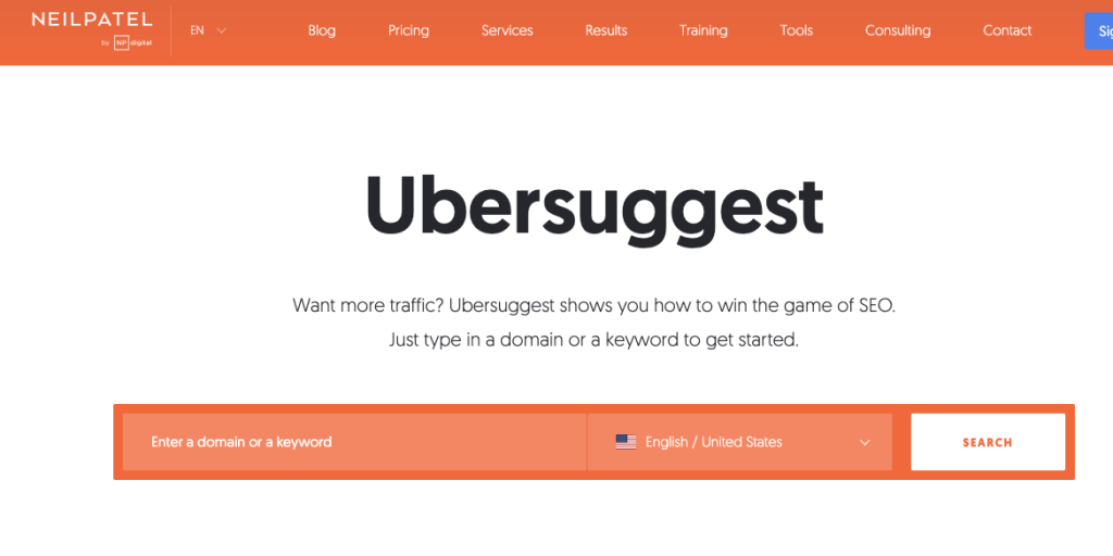 Semrush Alternative: Ubersuggest login page