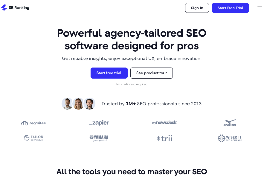 Semrush alternative: SE Ranking login page