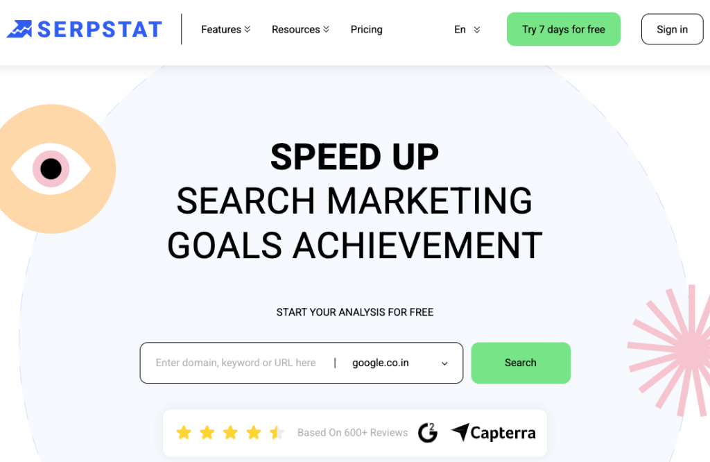 Semrush alternative: Serpstat login page