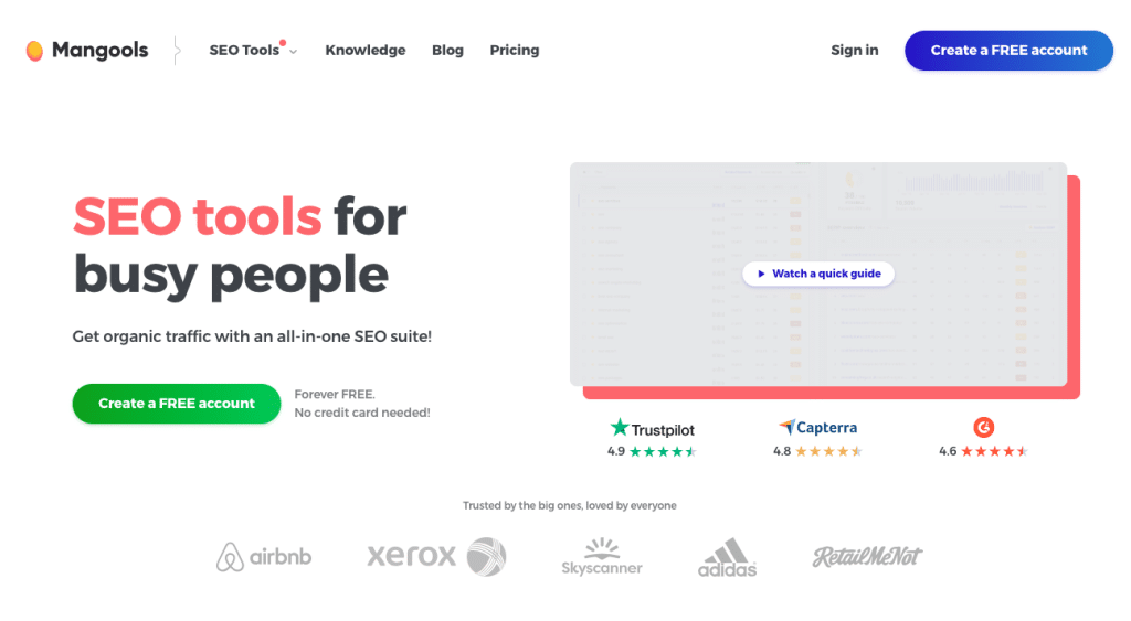Semrush alternative: Mangools login page