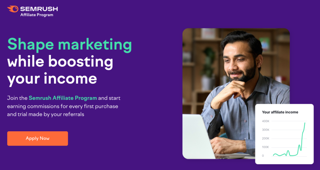 Affiliate programs: Semrush affiliate program signup page