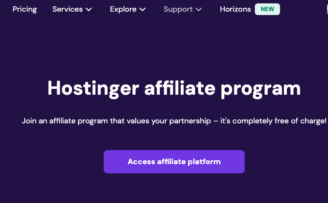 Affiliate programs: Hostinger affiliate program signup page