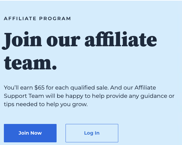 Affiliate programs: Bluehost affiliate program signup page