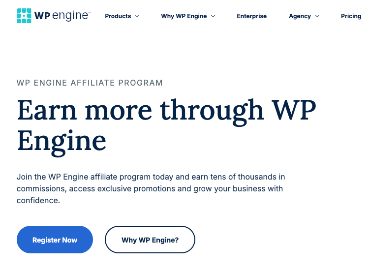 Affiliate programs: WP Engine affiliate program signup page