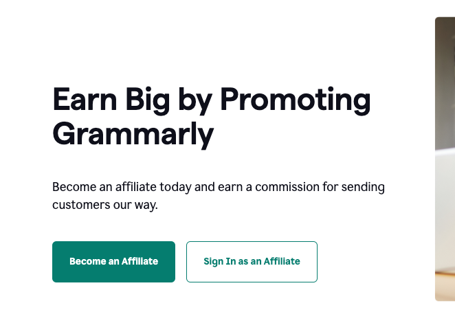 Affiliate programs: Grammarly affiliate program signup page