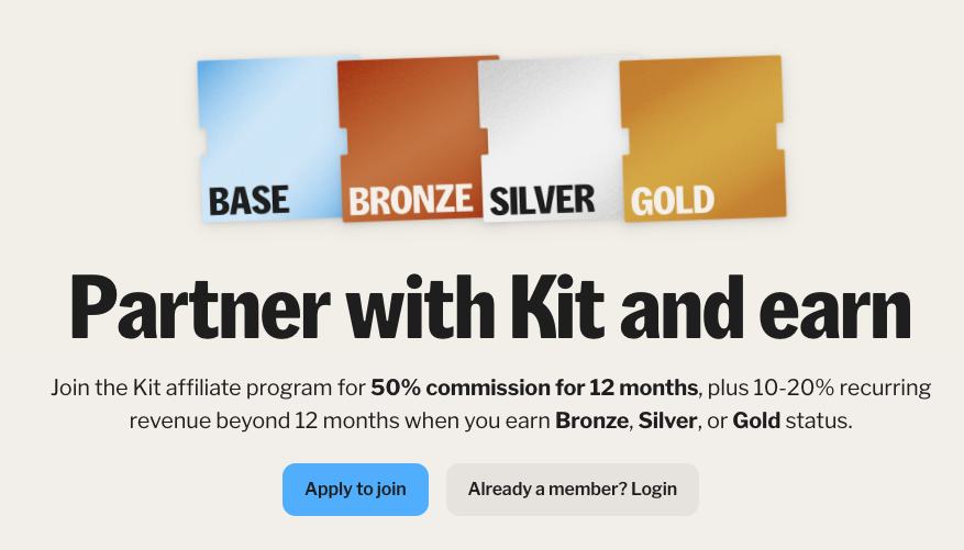 Affiliate programs: kit affiliate program signup page