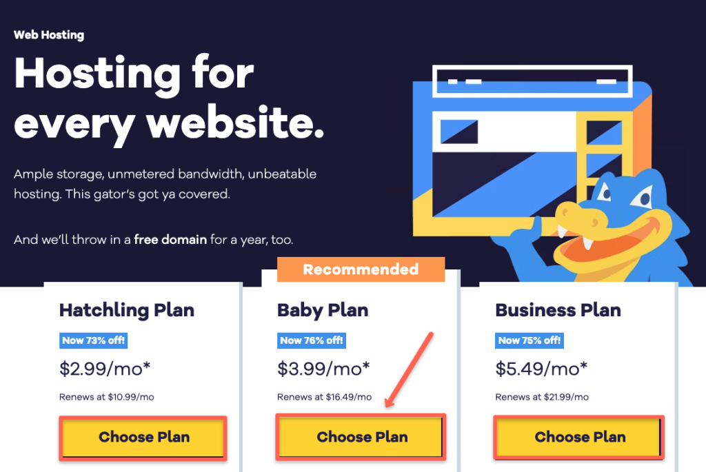 Choose the HostGator plan based on the user need