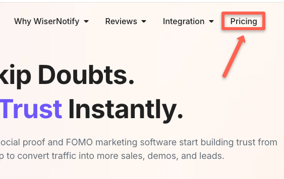 Wisernotify website and click on pricing.