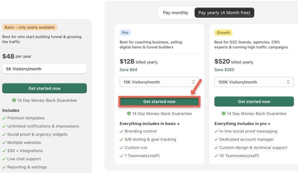 Choose the plan based on the need