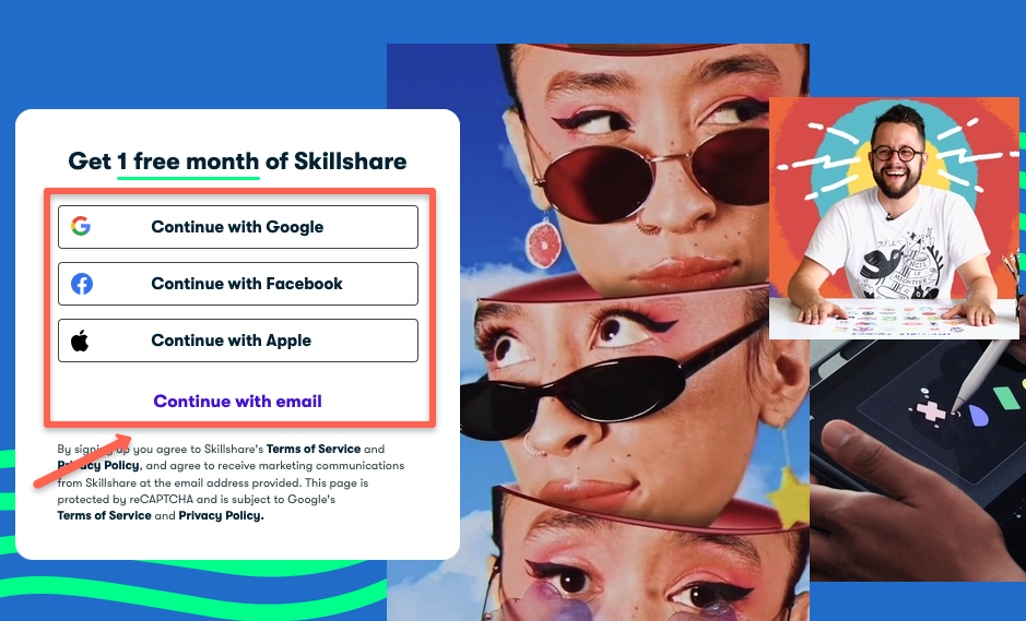 Skillshare signup page