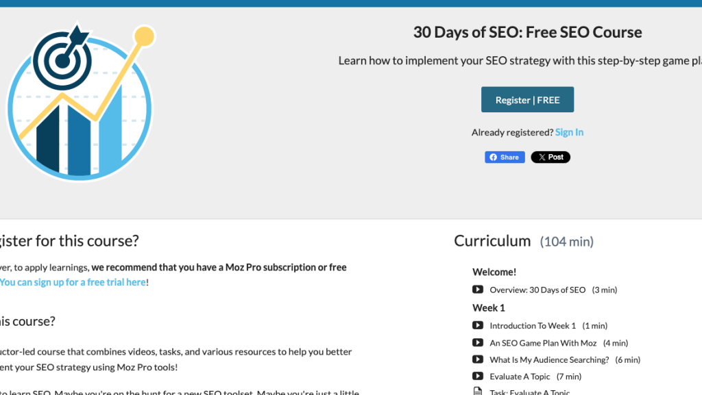 Best seo course: Moz 30-day free SEO course