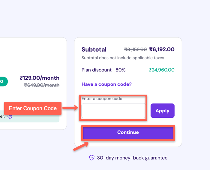 Enter the coupon code and click continue