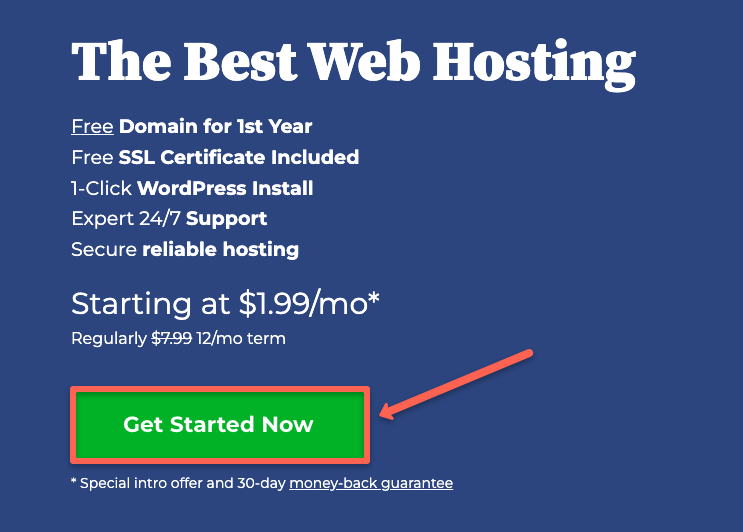 Bluehost coupon code: Its a bluehost page to direct as to a coupon page. We need to just click in the , ' Get started Now' option