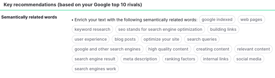 What are semantic keywords: This images shows that, feature that have in Semrush, which helps to identify Semantic keywords easily.