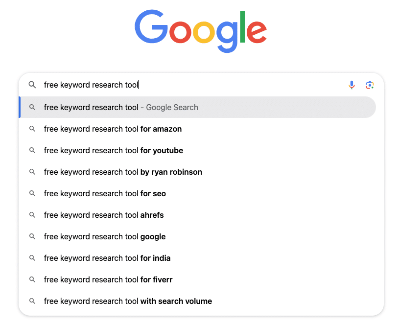 Google autocomplete suggestions to identify the semantic keywords