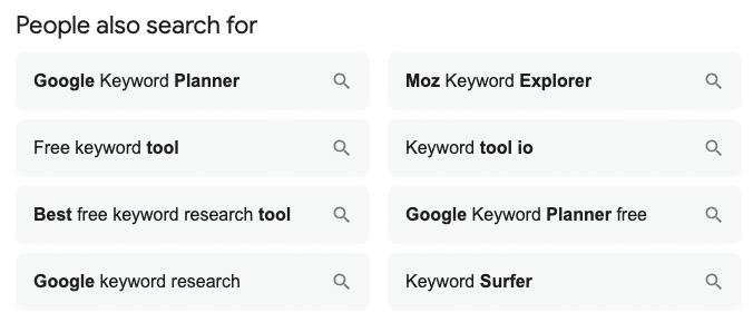 People also search for section in the Google SERPs, will give you the related search of the query