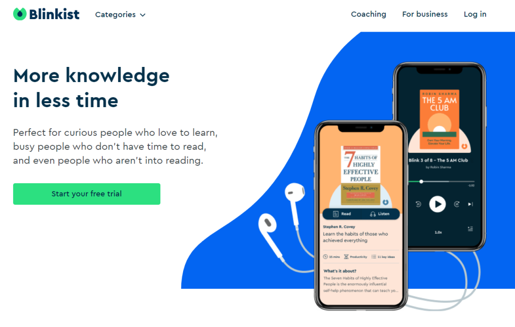 Best Book Summary App: Blinkist login page