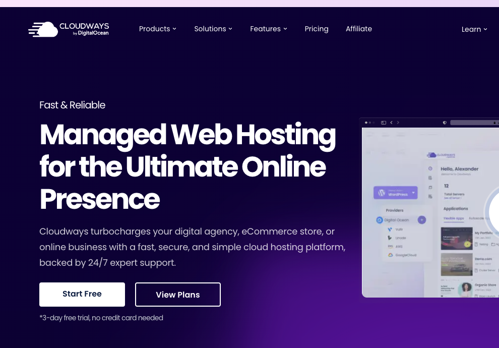 low cost Web Hosting Services: cloudways page