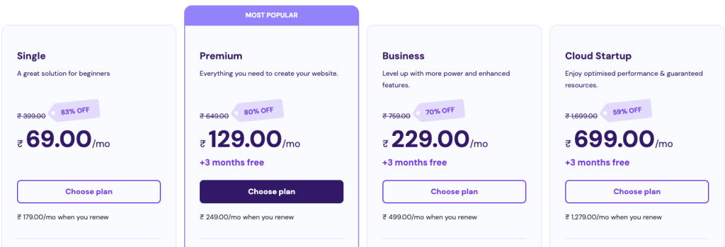 Hostinger web hosting pricing and plans