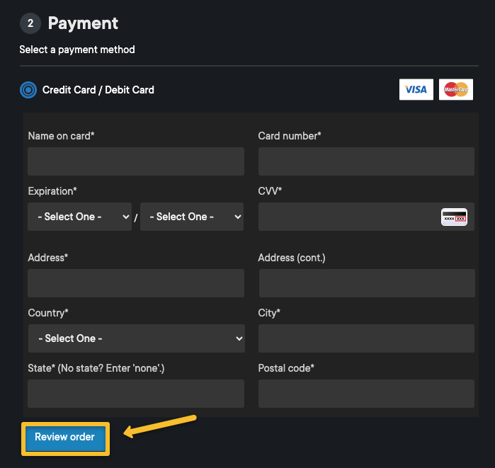Enter the card details and click on review button.