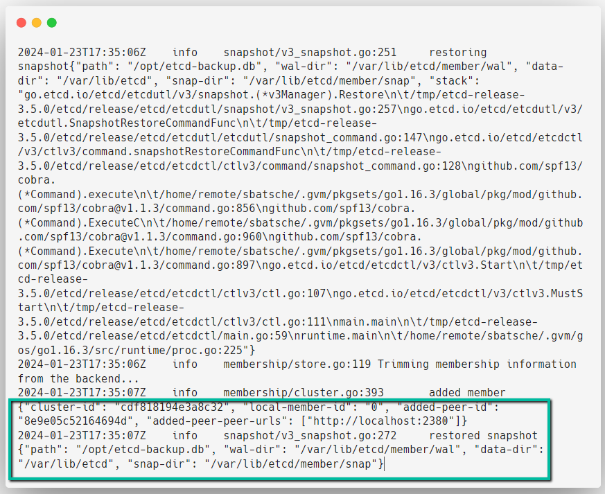 successful etcd restore