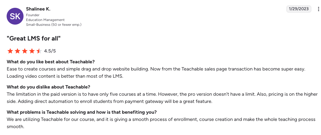 Teachable Real-User Reviews