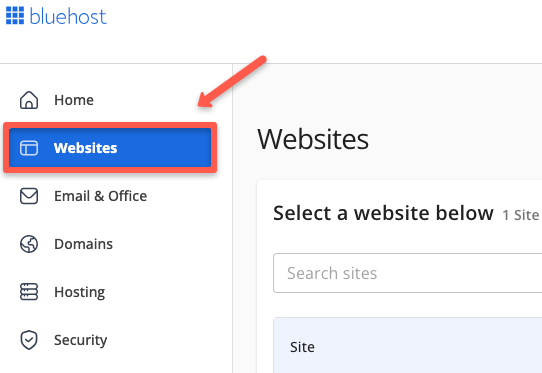 Click on the websites option from the left side menu
