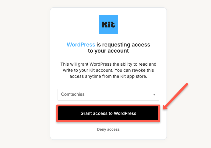 Click on grant access to WordPress button