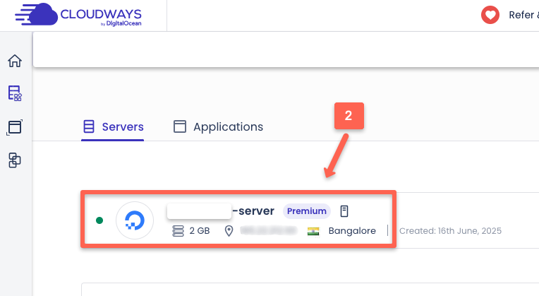 now select your target server