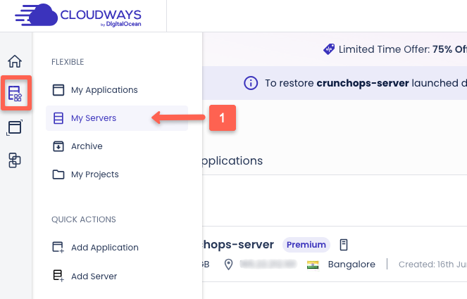 click the my servers option from the menu