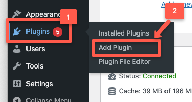 In the WordPress plugins option, click add plugin