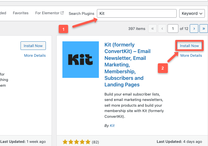 search kit plugin and click on install button