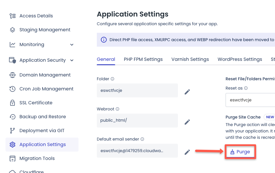 click purge to clear the cache in the application