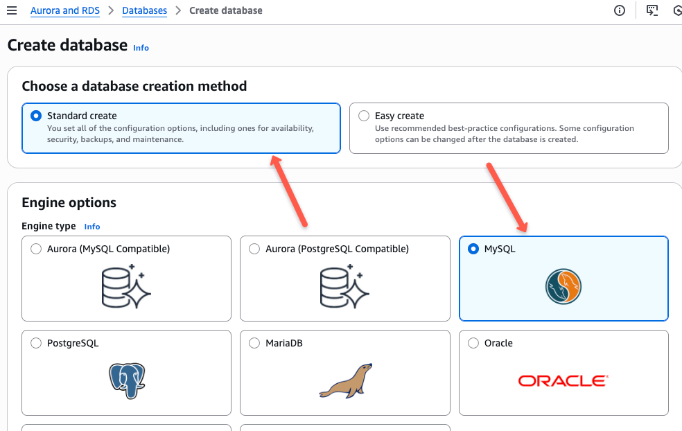 create AWS RDS MySQL database