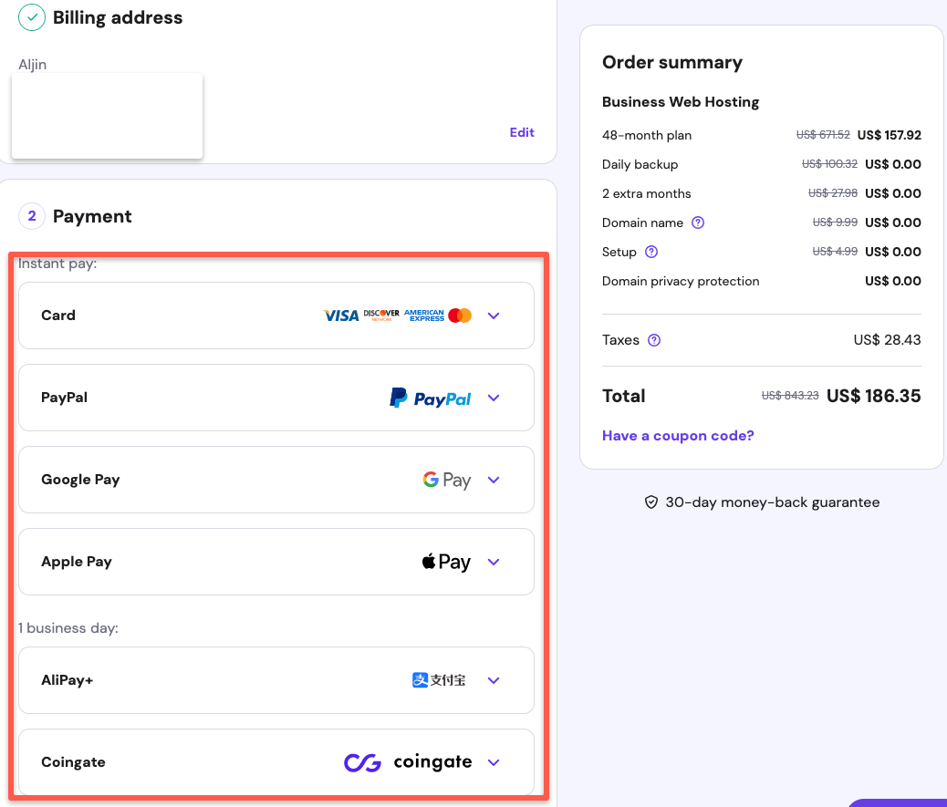 You want to select the payment method to get your plan with Hostinger Black Friday discounts