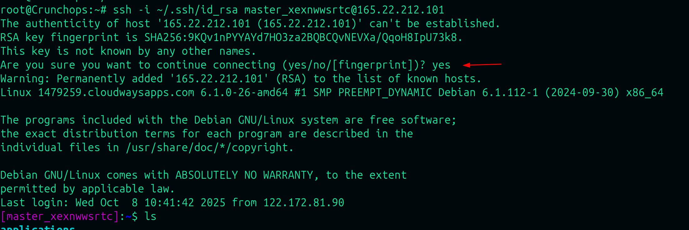 connect to the cloudways server using ssh key